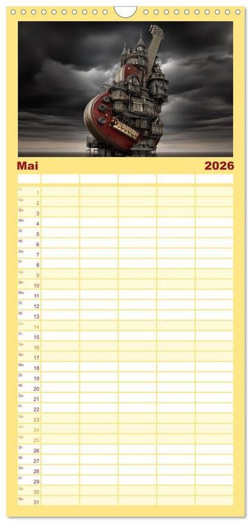 Produktbild: Familienplaner 2026 - Saitenzauber &ndash; Gitarren im Bilderklang mit 5 Spalten (Wandkalender, 21 x 45 cm) CALVENDO