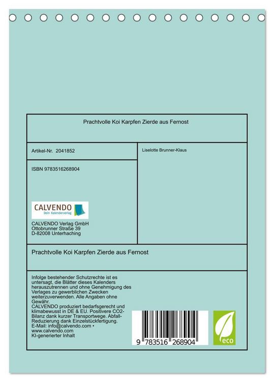 Produktbild: Prachtvolle Koi Karpfen Zierde aus Fernost (Tischkalender 2026 DIN A5 hoch), CALVENDO Monatskalender