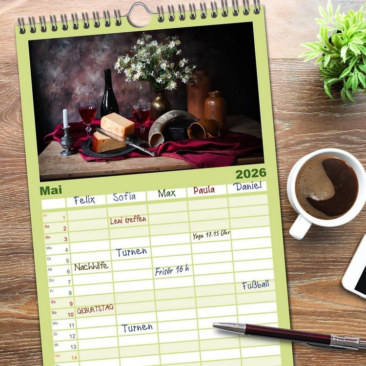 Produktbild: Familienplaner 2026 - Stillleben Alte Meister mit 5 Spalten (Wandkalender, 21 x 45 cm) CALVENDO