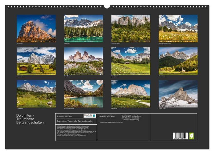 Produktbild: Dolomiten - Traumhafte Berglandschaften (Wandkalender 2026 DIN A2 quer), CALVENDO Monatskalender