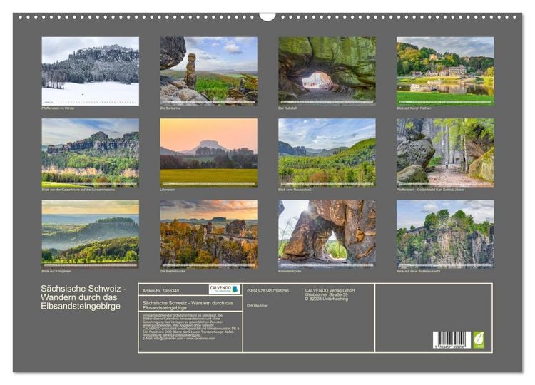 Produktbild: S&auml;chsische Schweiz - Wandern durch das Elbsandsteingebirge (Wandkalender 2026 DIN A2 quer), CALVENDO Monatskalender