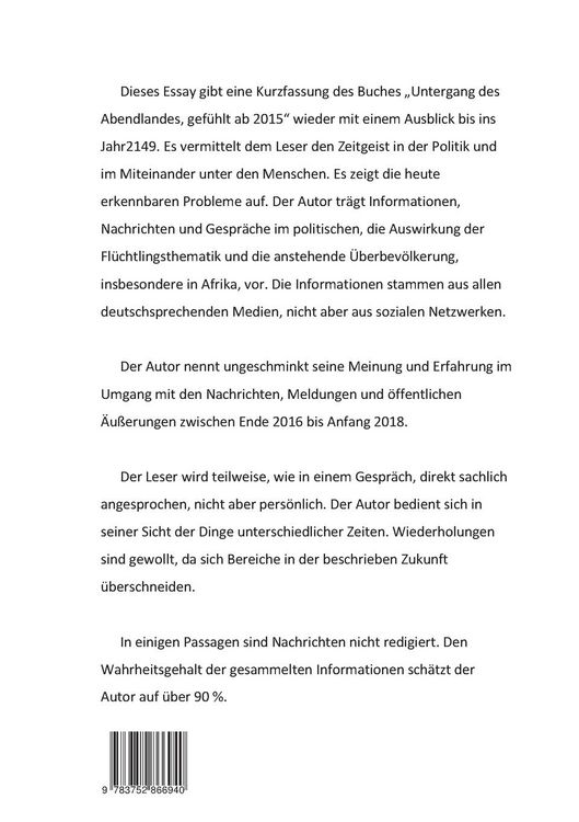Produktbild: Essay und Ausblick des Buches "Untergang des Abendlandes"