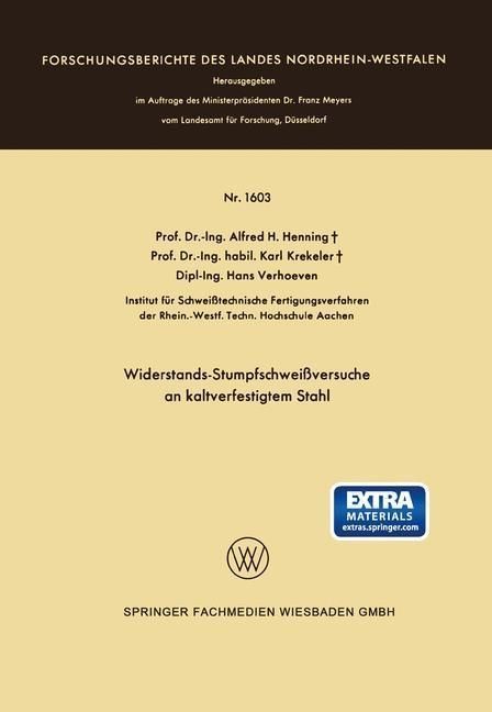 Produktbild: Widerstands-Stumpfschwei&szlig;versuche an kaltverfestigtem Stahl