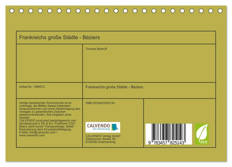 Produktbild: Frankreichs gro&szlig;e St&auml;dte - B&eacute;ziers (Tischkalender 2026 DIN A5 quer), CALVENDO Monatskalender