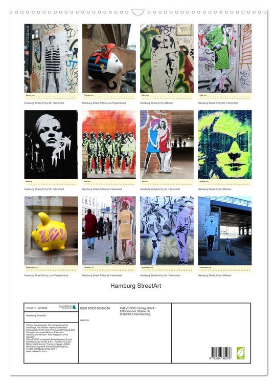 Produktbild: Hamburg StreetArt (Wandkalender 2026 DIN A2 hoch), CALVENDO Monatskalender