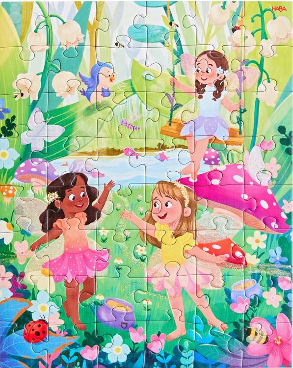 Produktbild: HABA 2013401001 - Puzzles Zaubertr&auml;ume, mit Glitzer-Effekt, Motiv: Einhorn/Fee/Prinzessin, 24/35/48 Teile