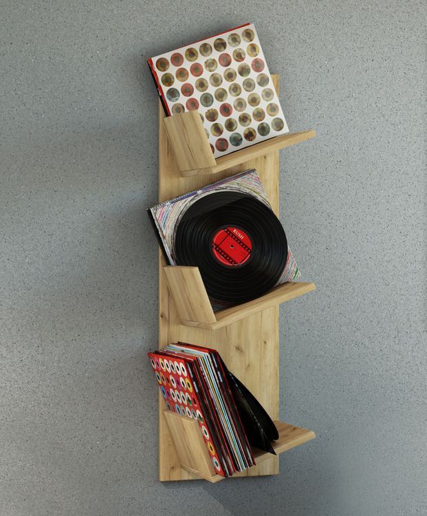 Produktbild: Holz B&uuml;cher Schallplatten LP H&auml;nge Wandregal Sulda
