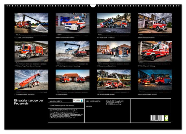 Produktbild: Einsatzfahrzeuge der Feuerwehr (Wandkalender 2026 DIN A2 quer), CALVENDO Monatskalender