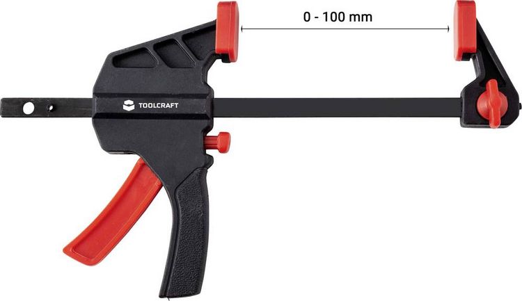 Produktbild: TOOLCRAFT TO-6743691 Einhandzwinge Spann-Weite (max.):100 mm Produktabmessung, L&auml;nge: 180 mm Ausladungs-Ma&szlig;e:35 mm