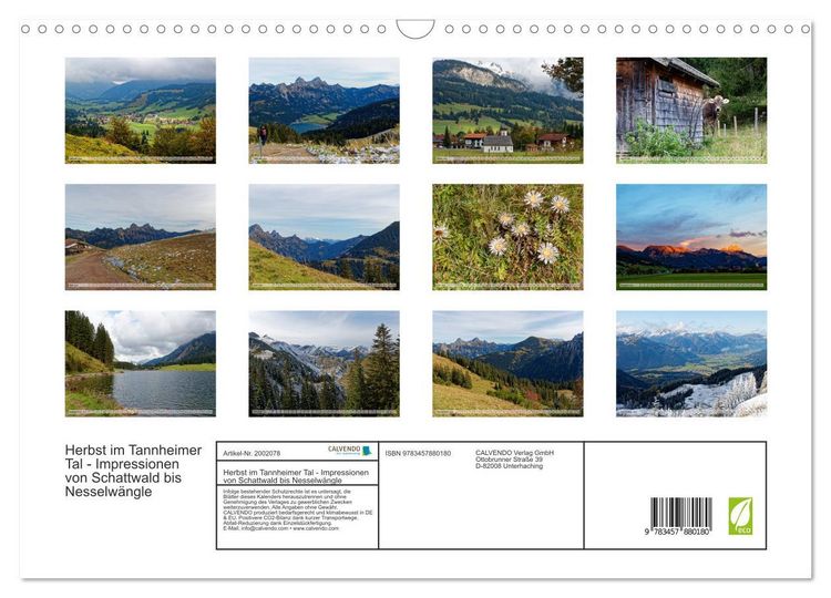 Produktbild: Herbst im Tannheimer Tal - Impressionen von Schattwald bis Nesselw&auml;ngle (Wandkalender 2026 DIN A3 quer), CALVENDO Monatskalender