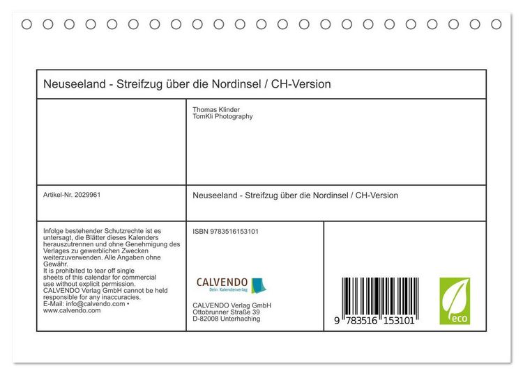 Produktbild: Neuseeland - Streifzug &uuml;ber die Nordinsel / CH-Version (Tischkalender 2026 DIN A5 quer), CALVENDO Monatskalender