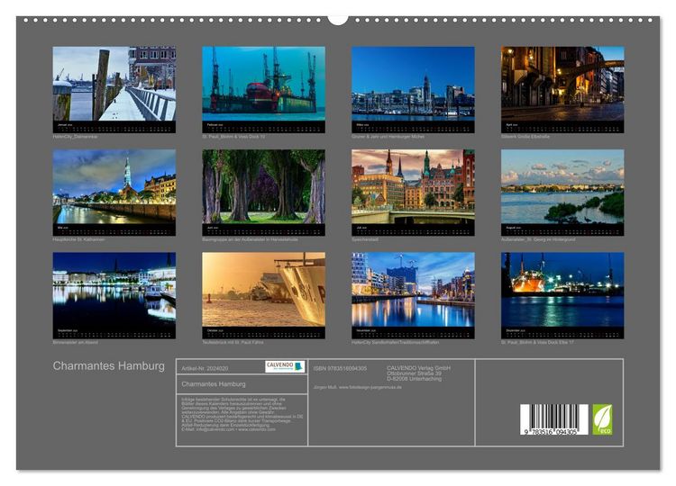 Produktbild: Charmantes Hamburg (hochwertiger Premium Wandkalender 2026 DIN A2 quer), Kunstdruck in Hochglanz