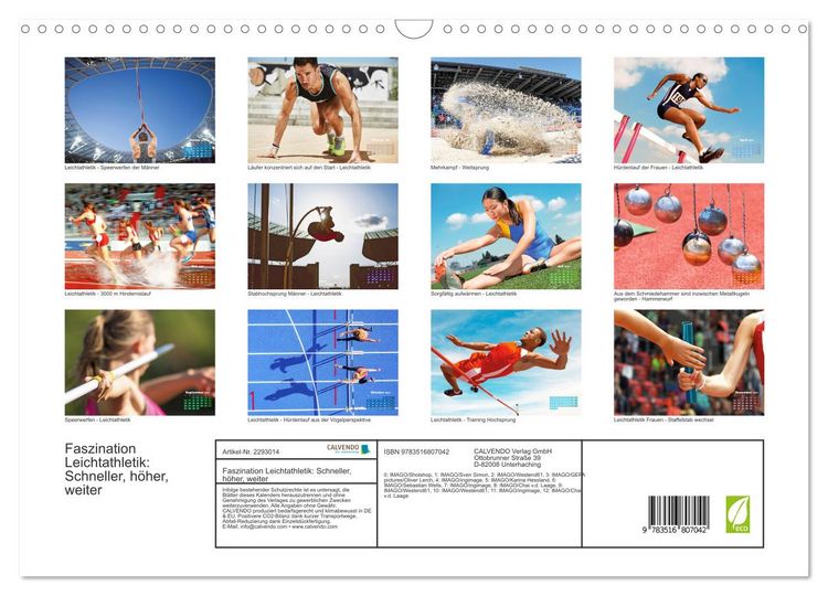 Produktbild: Faszination Leichtathletik: Schneller, h&ouml;her, weiter (Wandkalender 2027 DIN A3 quer), CALVENDO Monatskalender
