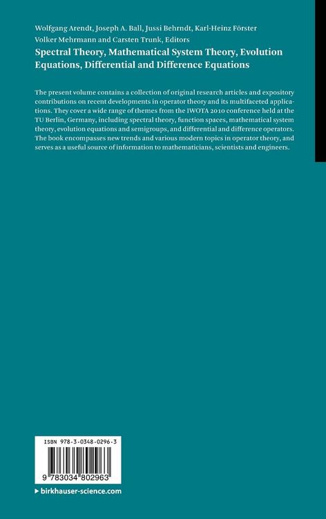 Produktbild: Spectral Theory, Mathematical System Theory, Evolution Equations, Differential and Difference Equations