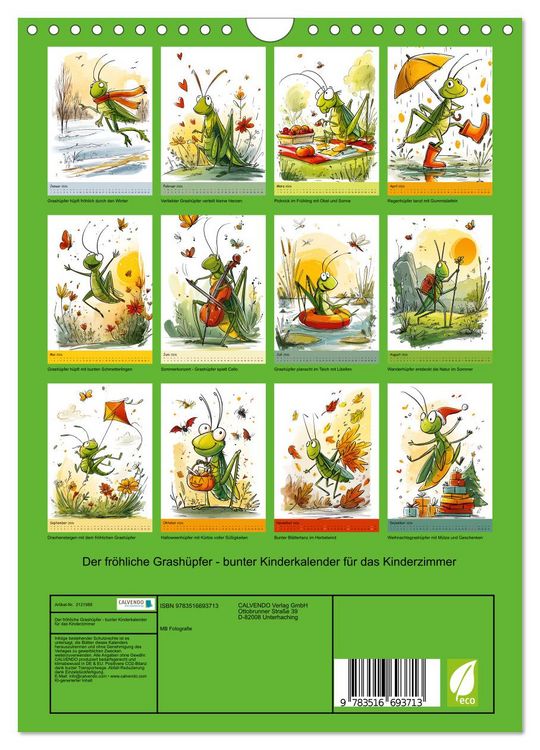 Produktbild: Der fr&ouml;hliche Grash&uuml;pfer - bunter Kinderkalender f&uuml;r das Kinderzimmer (Wandkalender 2026 DIN A4 hoch), CALVENDO Monatskalender