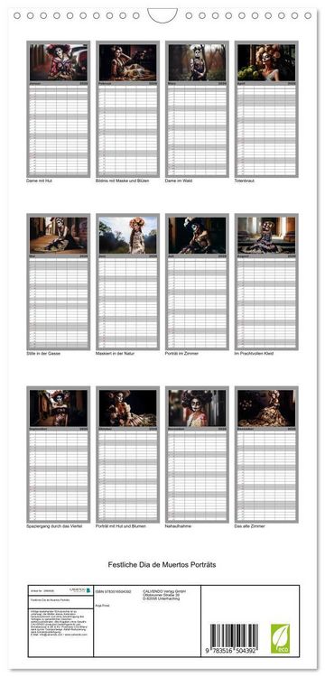 Produktbild: Familienplaner 2026 - Festliche Dia de Muertos Portr&auml;ts mit 5 Spalten (Wandkalender, 21 x 45 cm) CALVENDO