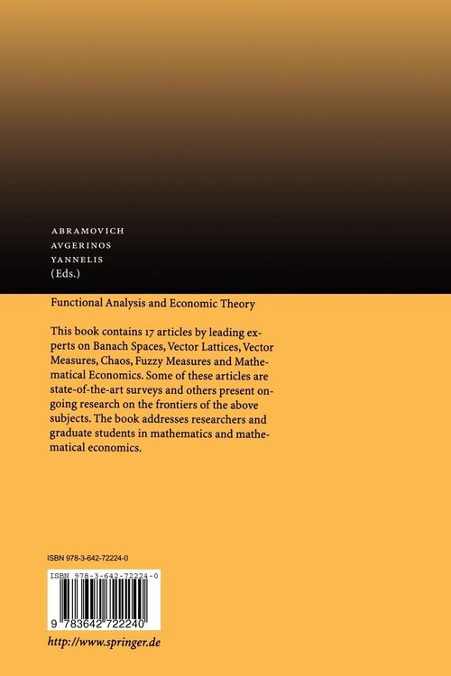 Produktbild: Functional Analysis and Economic Theory