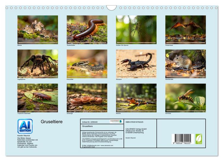 Produktbild: Gruseltiere (Wandkalender 2027 DIN A3 quer), CALVENDO Monatskalender