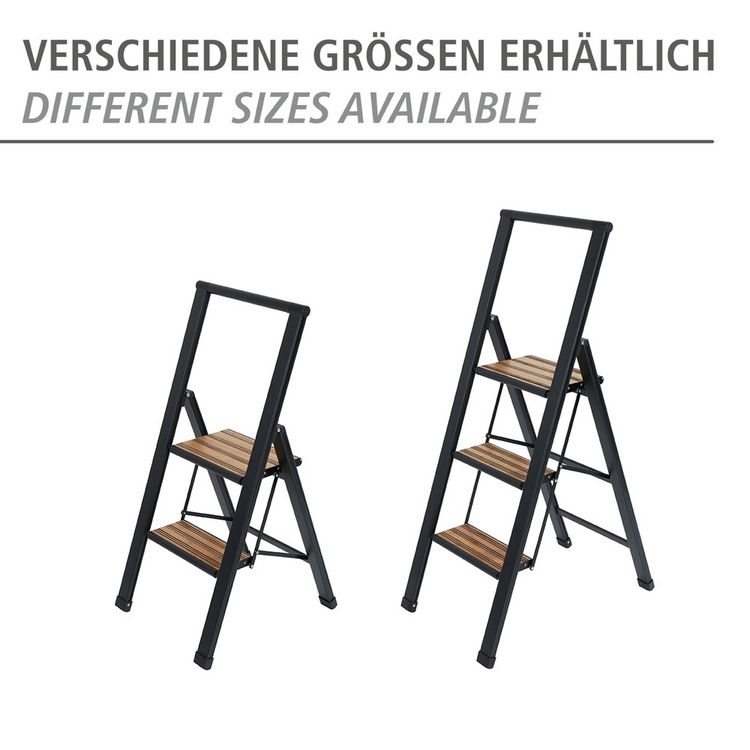 Produktbild: Alu-Design Klapptrittleiter 2-stufig Schwarz, rutschsichere XXL-Stufen