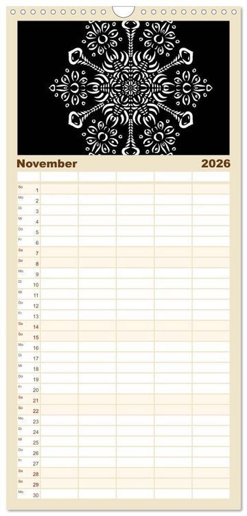 Produktbild: Familienplaner 2026 - Entspannung und Ruhe durch Mandalas mit 5 Spalten (Wandkalender, 21 x 45 cm) CALVENDO