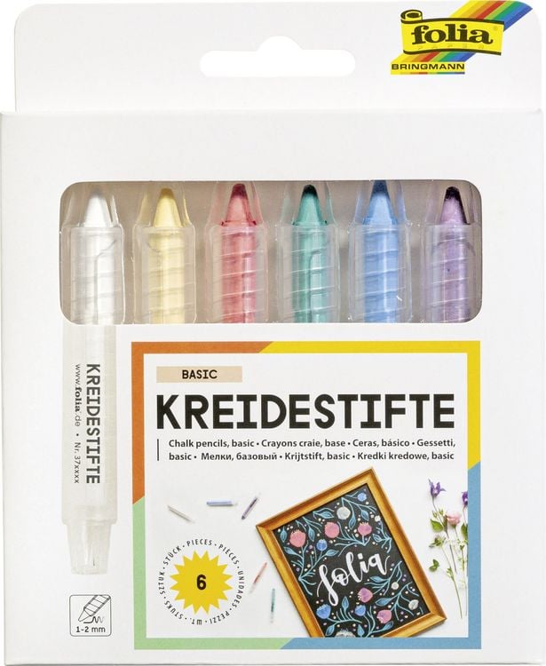 Produktbild: Folia Kreidestifte Set BASIC, 6 Kreidestifte, farbig sortiert
