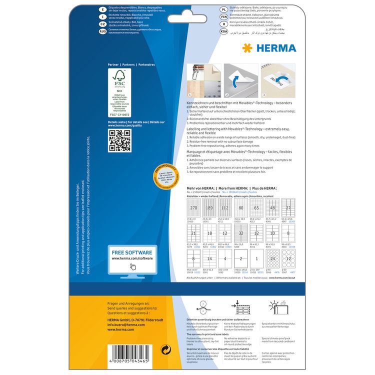 Produktbild: HERMA Etiketten abl&ouml;sbar wei&szlig; 45,7x21,2mm 25 Blatt 1200 St&uuml;ck