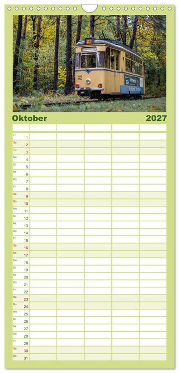 Produktbild: Familienplaner 2027 - Stra&szlig;enbahnklassiker auf Schienen mit 5 Spalten (Wandkalender, 21 x 45 cm) CALVENDO