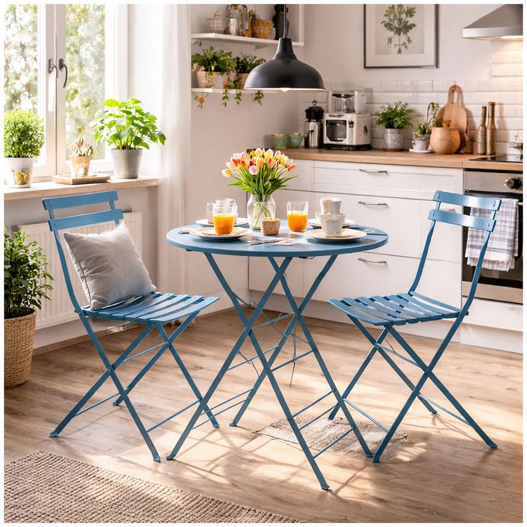 Produktbild: HTI-Living Gartenstuhl 2er-Set Basil Metall Blau Gartenstuhl 2er-Set Basil Metall Blau