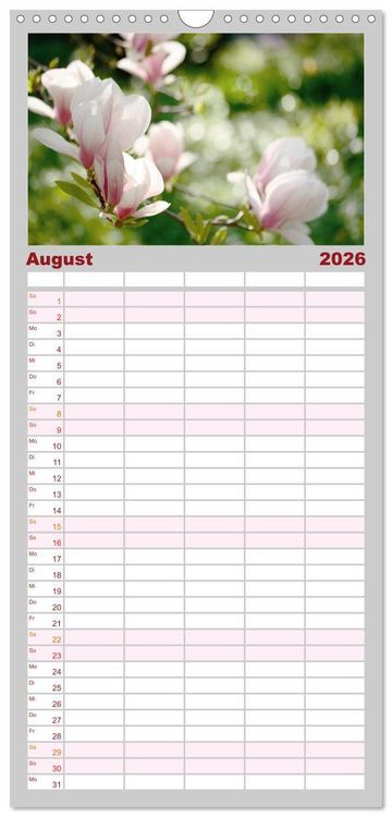 Produktbild: Familienplaner 2026 - Magnolien Ein Bl&uuml;tenrausch mit 5 Spalten (Wandkalender, 21 x 45 cm) CALVENDO
