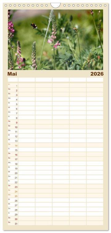 Produktbild: Familienplaner 2026 - Hummelflug mit 5 Spalten (Wandkalender, 21 x 45 cm) CALVENDO