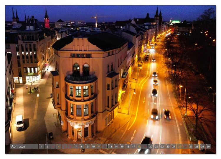 Produktbild: HALLE AN DER SAALE NACHTFLUG (Wandkalender 2026 DIN A3 quer), CALVENDO Monatskalender