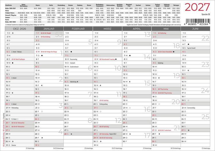 Produktbild: ZETTLER Tafelkalender A5 beidseitig 2027