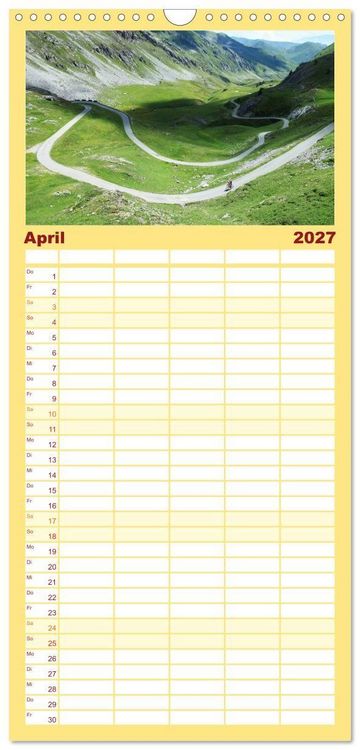 Produktbild: Familienplaner 2027 - Alpenp&auml;sse auf dem Rennrad "Himmlische Serpentinen" mit 5 Spalten (Wandkalender, 21 x 45 cm) CALVENDO
