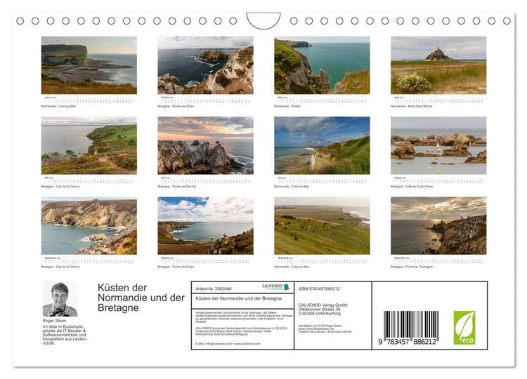 Produktbild: K&uuml;sten der Normandie und der Bretagne (Wandkalender 2026 DIN A4 quer), CALVENDO Monatskalender
