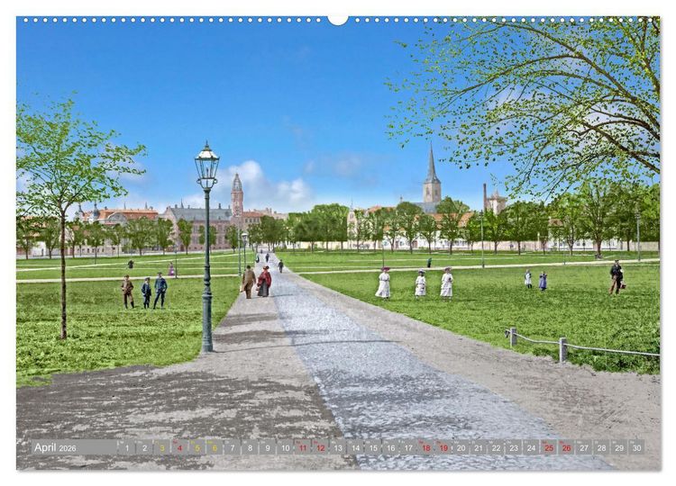 Produktbild: Aschersleben zur Kaiserzeit in Farbe &ndash; Kolorierte Schwarzwei&szlig;fotografien (hochwertiger Premium Wandkalender 2026 DIN A2 quer), Kunstdruck in Hochglanz
