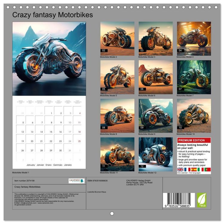 Produktbild: Crazy fantasy Motorbikes (Wall Calendar 2026 12 &times; 12 Inch) CALVENDO 12 Month Wall Calendar
