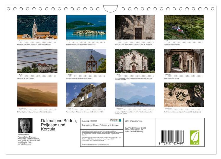 Produktbild: Dalmatiens S&uuml;den, Peljesac und Korcula (Wandkalender 2026 DIN A4 quer), CALVENDO Monatskalender