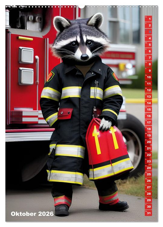 Produktbild: Feuerwehr - Tierischer Feuerwehrkalender (hochwertiger Premium Wandkalender 2026 DIN A2 hoch), Kunstdruck in Hochglanz