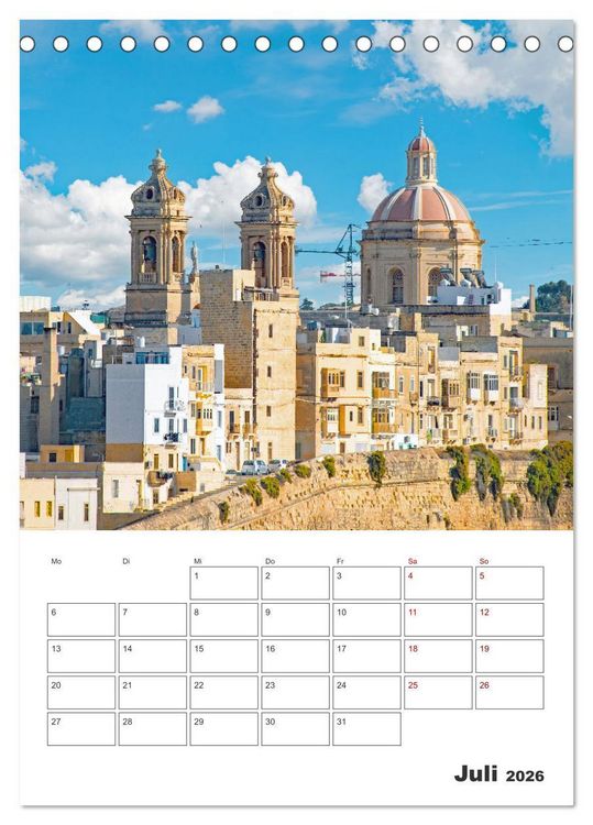Produktbild: Valletta - K&uuml;stenstadt mit Charme (Tischkalender 2026 DIN A5 hoch), CALVENDO Monatskalender