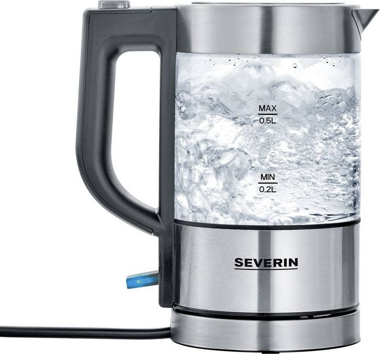 Produktbild: Severin 3472 Wasserkocher schnurlos, &Uuml;berhitzungsschutz Edelstahl (geb&uuml;rstet), Schwarz Fassungsverm&ouml;gen: 0.5 l