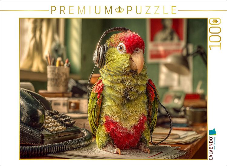 Produktbild: CALVENDO Puzzle Papagei mit Headset im Retro-Callcenter | 1000 Teile Lege-Gr&ouml;&szlig;e 64x48cm Foto-Puzzle f&uuml;r gl&uuml;ckliche Stunden