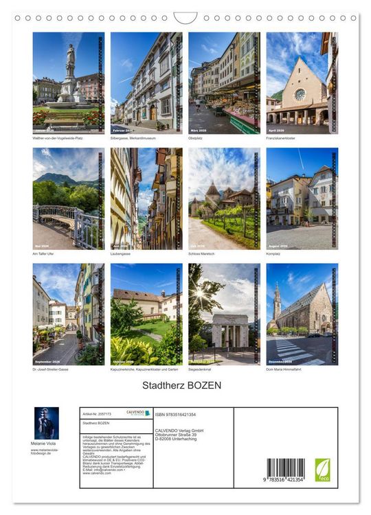 Produktbild: Stadtherz BOZEN (Wandkalender 2026 DIN A3 hoch), CALVENDO Monatskalender