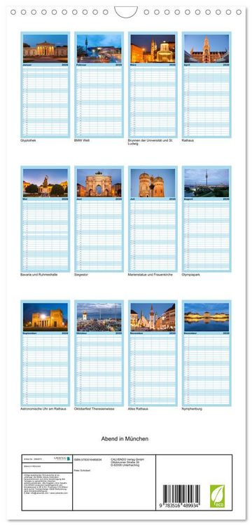 Produktbild: Familienplaner 2026 - Abend in M&uuml;nchen mit 5 Spalten (Wandkalender, 21 x 45 cm) CALVENDO