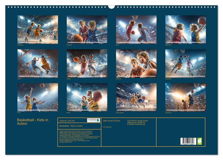 Produktbild: Basketball - Kids in Action (Wandkalender 2026 DIN A2 quer), CALVENDO Monatskalender