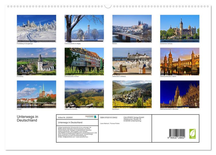 Produktbild: Unterwegs in Deutschland (hochwertiger Premium Wandkalender 2026 DIN A2 quer), Kunstdruck in Hochglanz