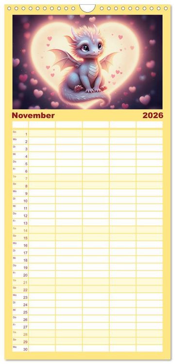 Produktbild: Familienplaner 2026 - S&uuml;&szlig;e Babydrachen mit 5 Spalten (Wandkalender, 21 x 45 cm) CALVENDO