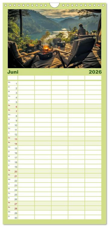 Produktbild: Familienplaner 2026 - Camping mit dem Zelt mit 5 Spalten (Wandkalender, 21 x 45 cm) CALVENDO
