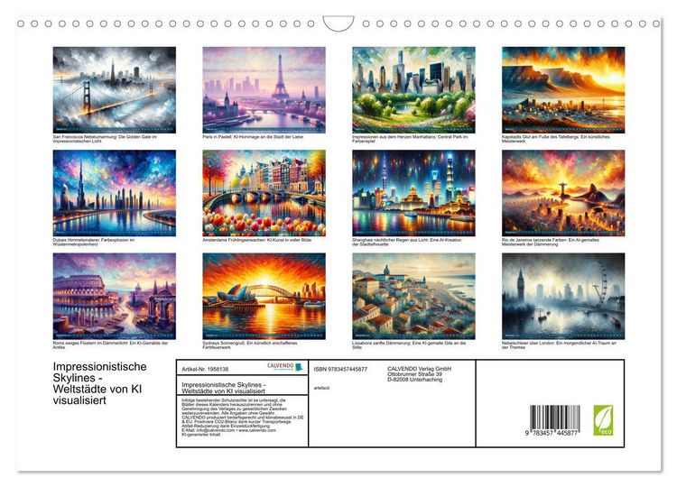 Produktbild: Impressionistische Skylines - Weltst&auml;dte von KI visualisiert (Wandkalender 2026 DIN A3 quer), CALVENDO Monatskalender