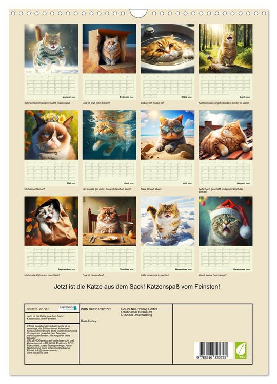 Produktbild: Jetzt ist die Katze aus dem Sack! Katzenspa&szlig; vom Feinsten! (Wandkalender 2026 DIN A3 hoch), CALVENDO Monatskalender