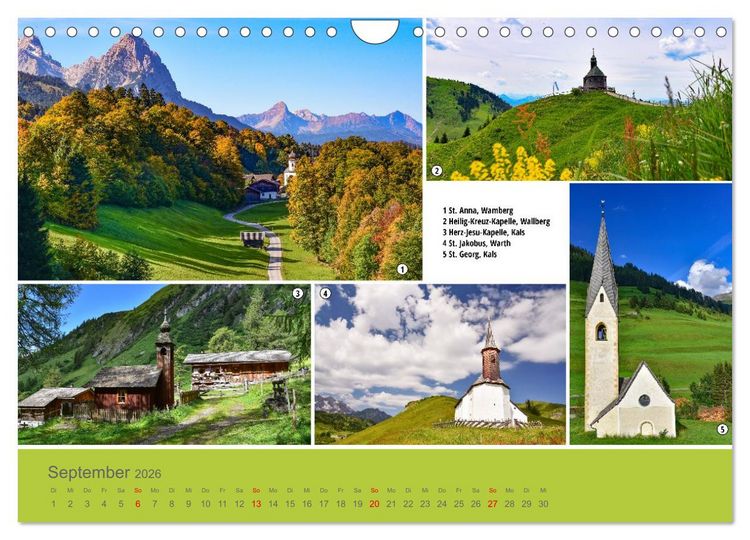 Produktbild: Kirchen und Kapellen als Ausflugsziele (Wandkalender 2026 DIN A4 quer), CALVENDO Monatskalender